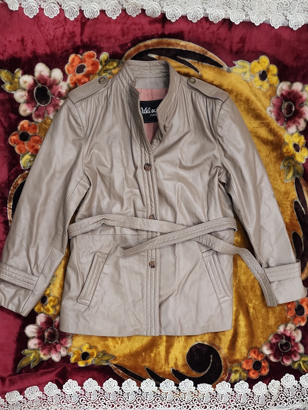 1970s Wilson Taupe Belted Leather Trench Jacket